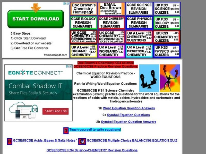 Word Equation Questions Worksheet