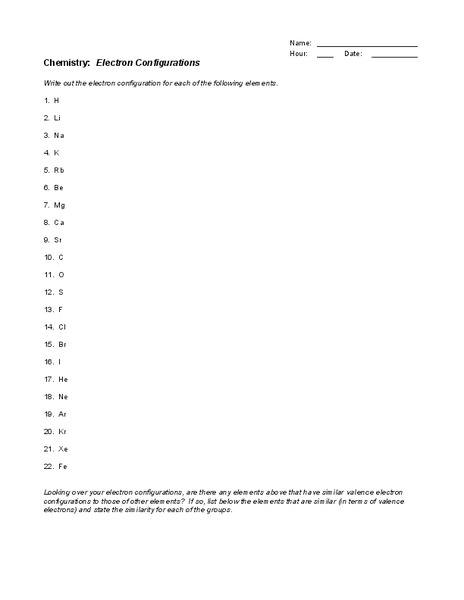 Electron Configuration Worksheet