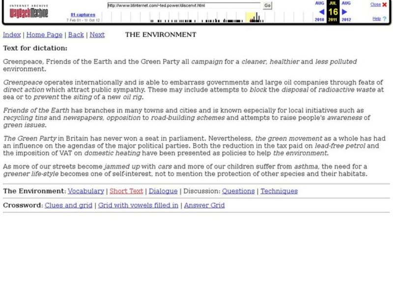 Text for Dictation:  The Environment Lesson Plan