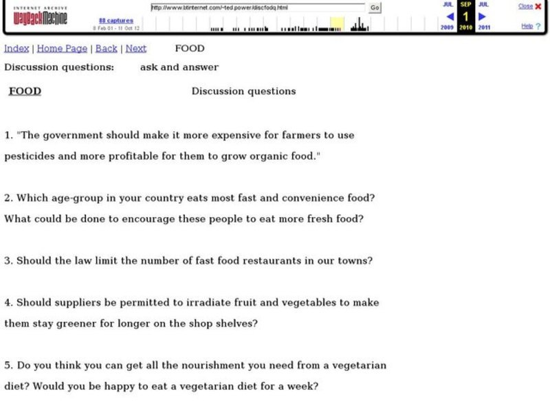 Food:  Discussion questions Lesson Plan
