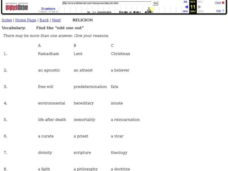 Religion Vocabulary Worksheet