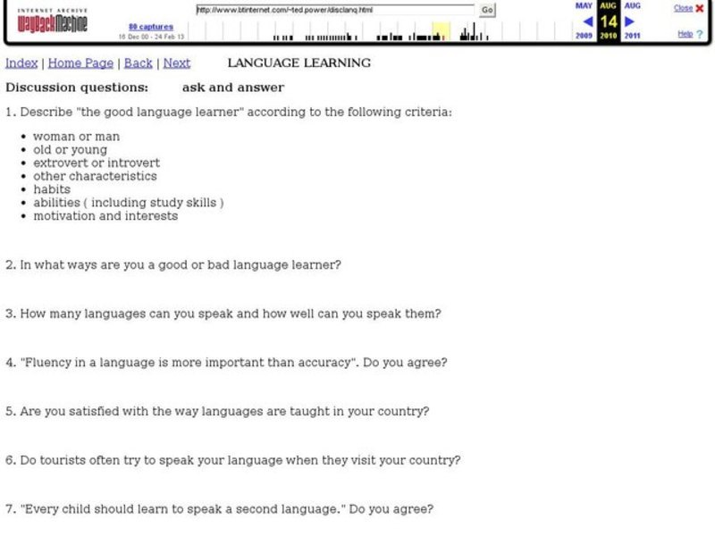 Language Learning:  Discussion Questions Lesson Plan