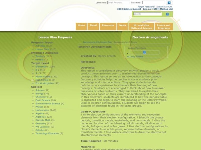 Electron Arrangements Lesson Plan
