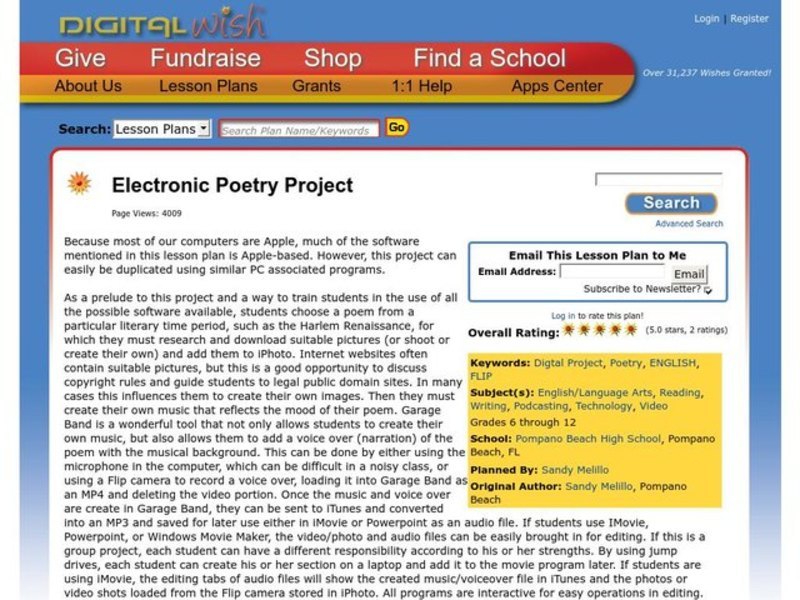 Electronic Poetry Project Lesson Plan