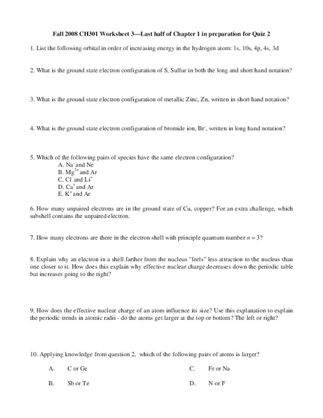 Elements Worksheet