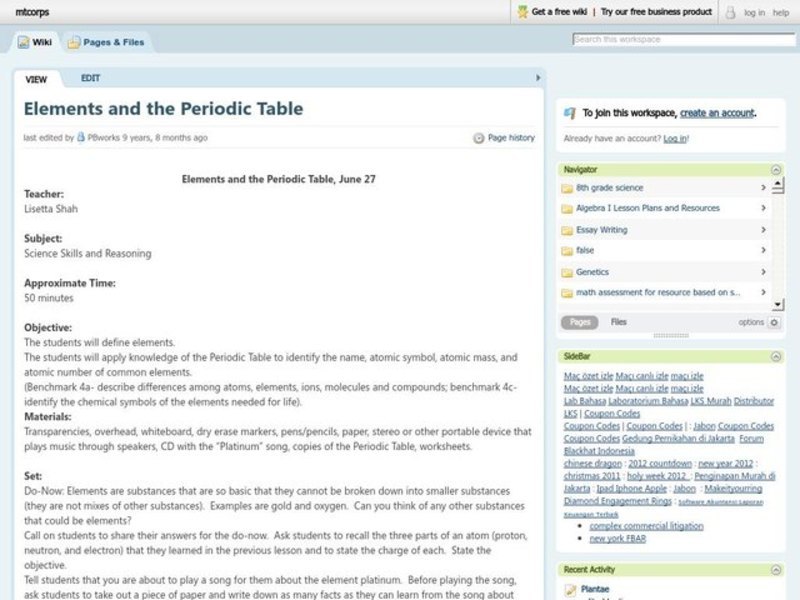 Elements and the Periodic Table Lesson Plan