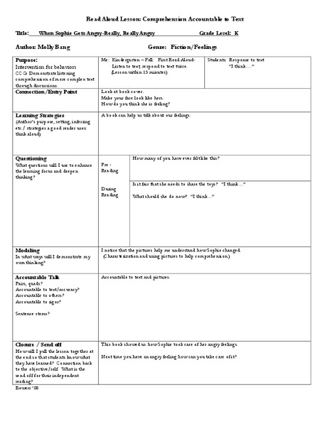 When Sophie Gets Angry-Really, Really Angry Lesson Plan