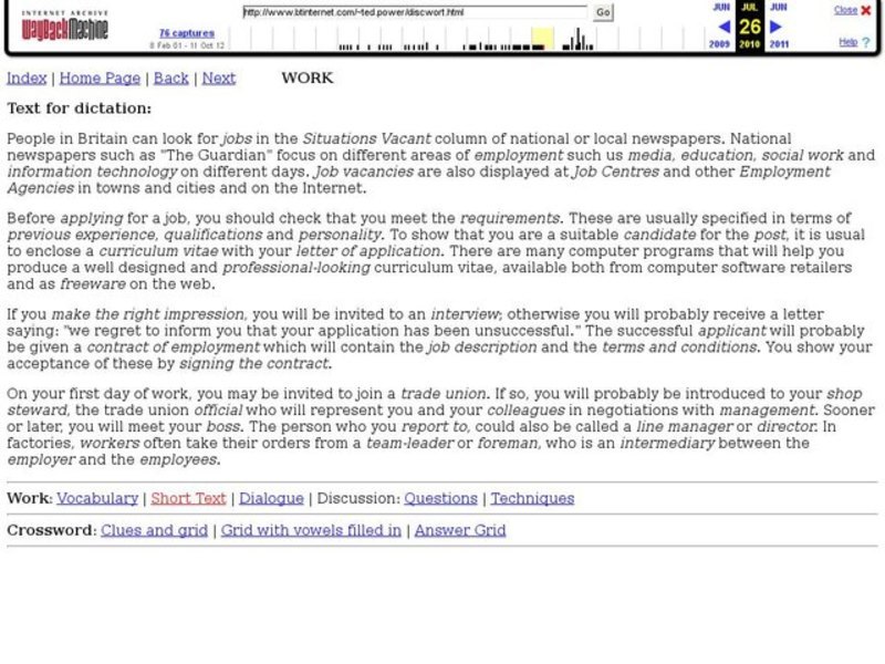 Dictation:  Work Lesson Plan