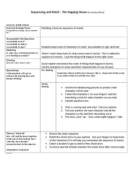 Sequence and Retell - The Napping House Lesson Plan
