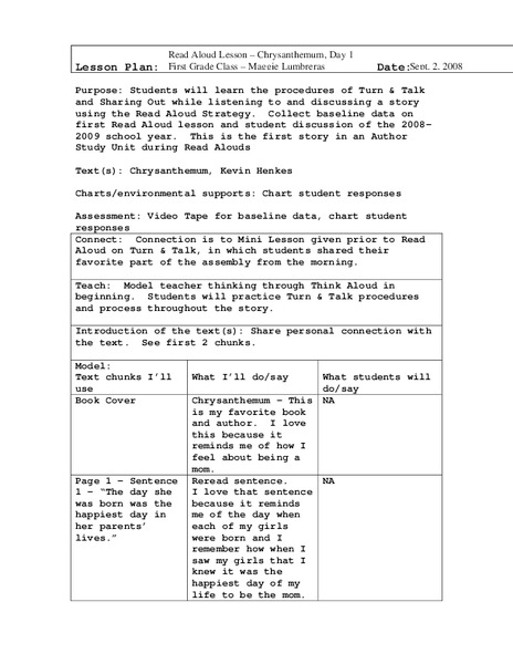 Chrysanthemum - Read Aloud Lesson Plan