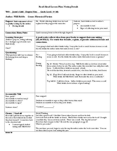 Jason's Gold: Chapter 9 Lesson Plan