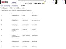 Vocabulary:  Work Worksheet