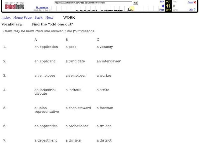 Vocabulary:  Work Worksheet