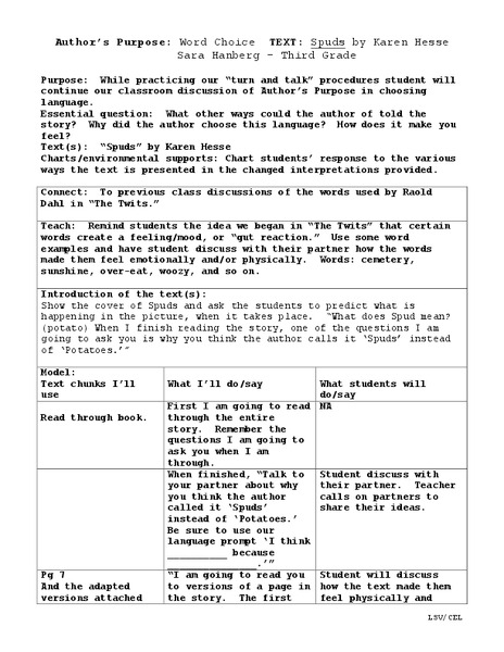 Word Purpose Lesson Plan