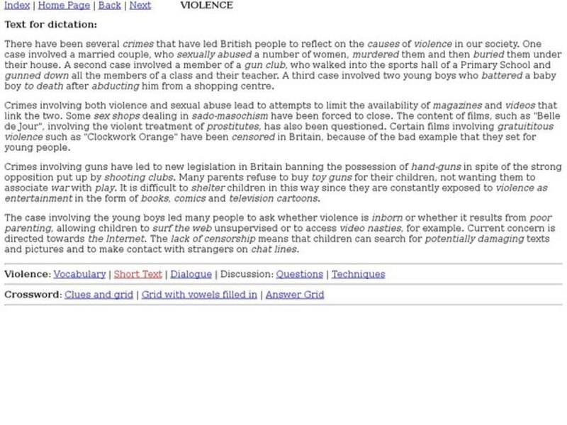Dictation:  Violence Lesson Plan