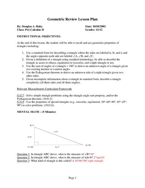 Geometric Properties Lesson Plan