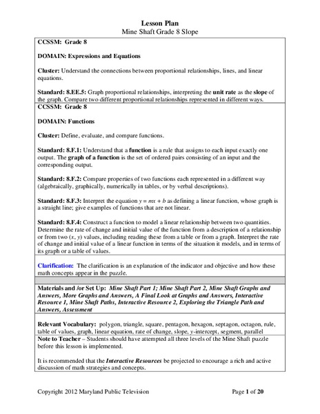 Mine Shaft Grade 8 Slope Lesson Plan
