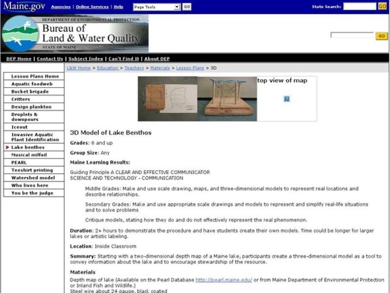 3-D Model of Lake Benthos Lesson Plan