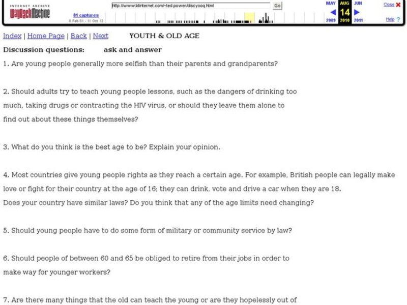 Discussion Questions:  Youth and Old Age Lesson Plan