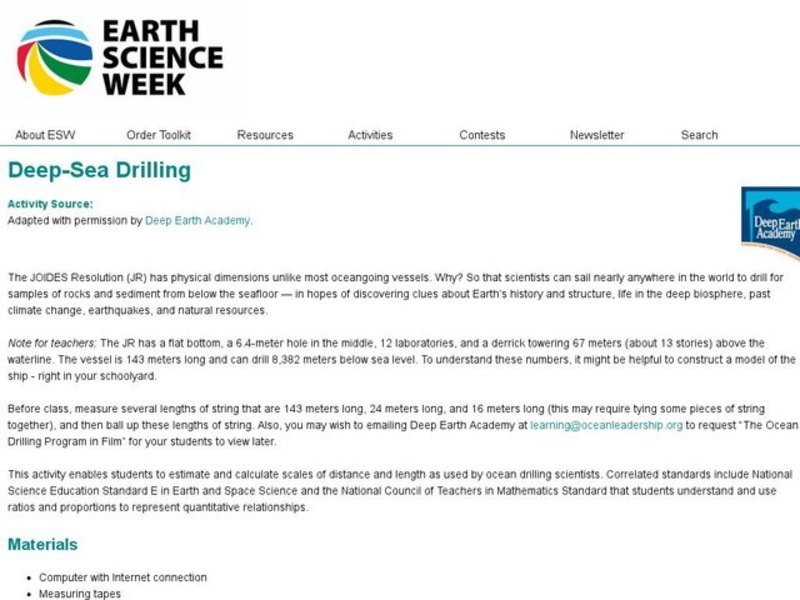 Deep Sea Drilling Lesson Plan