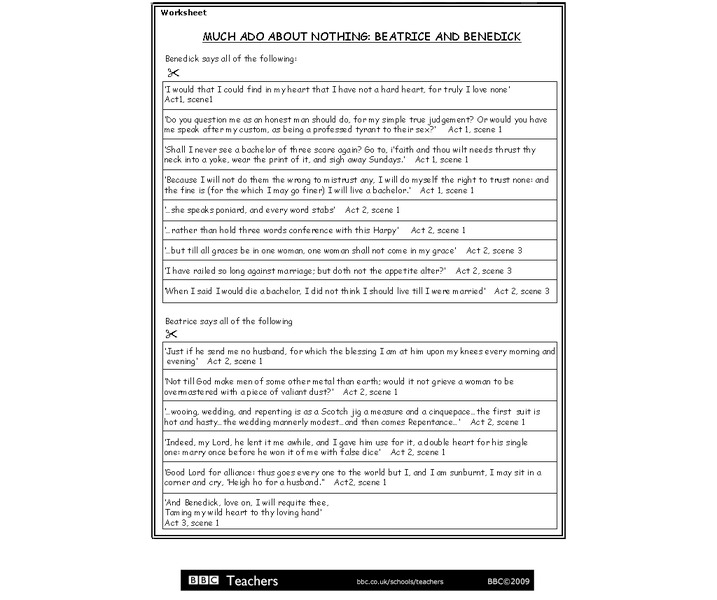 Much Ado About Nothing: Beatrice and Benedick Worksheet