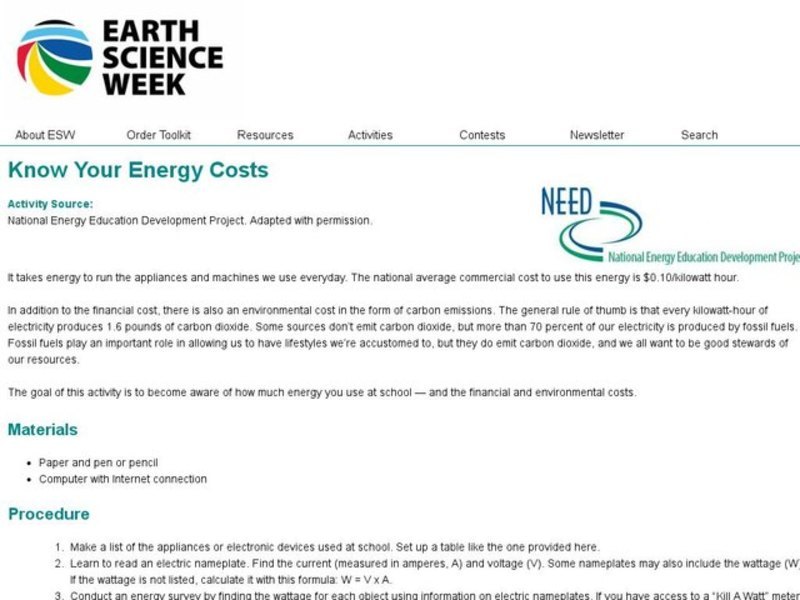 Know Your Energy Costs Lesson Plan