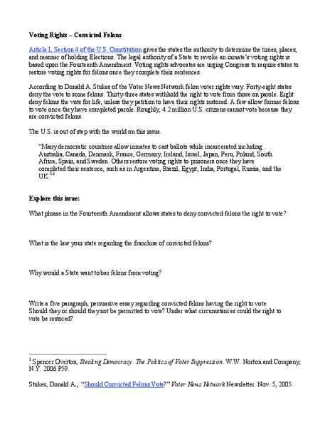 Voting Rights: Convicted Felons Lesson Plan