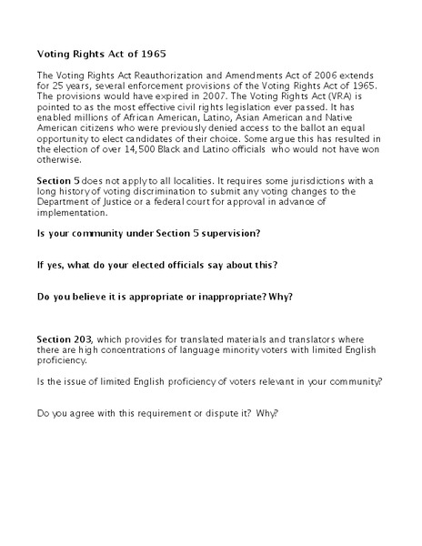 The Voting Rights Act 1965 Lesson Plan