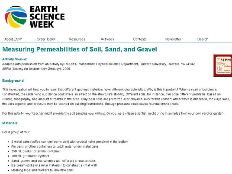 Measuring Permeability of Soil, Sand and Gravel Lesson Plan