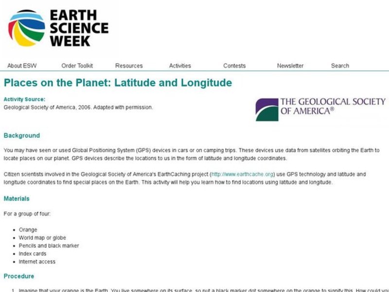 Places on the Planet: Latitude and Longitude Lesson Plan