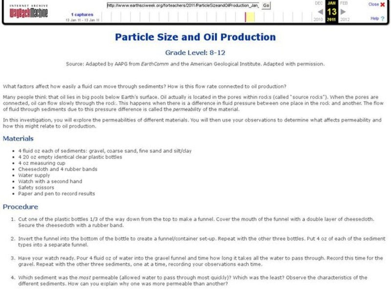 Particle Size and Oil Production Lesson Plan