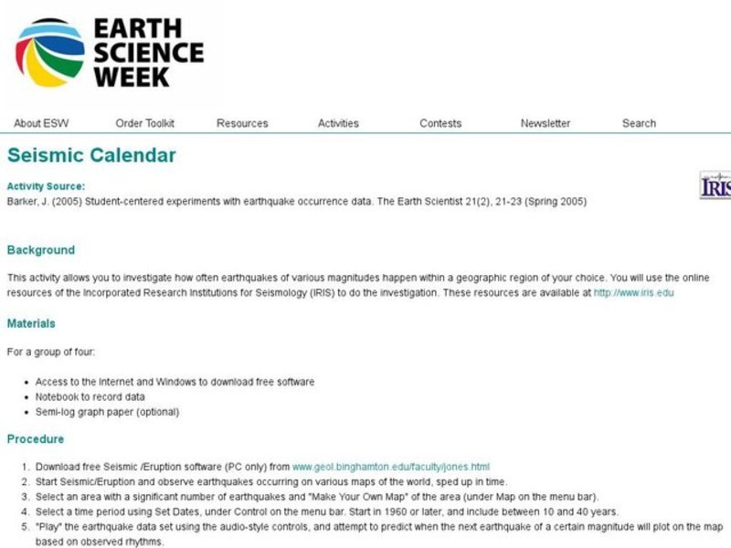 Seismic Calendar Lesson Plan
