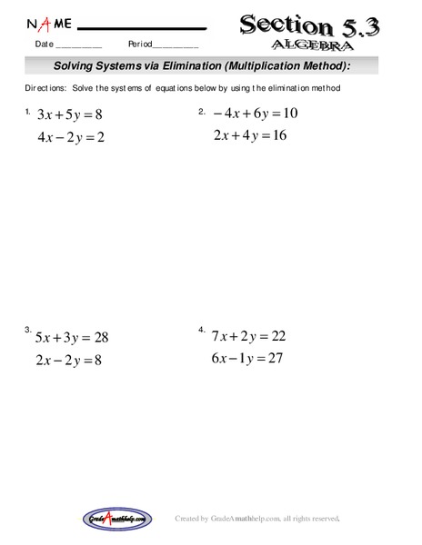 Solving Systems via Elimination (Multiplication Method) Lesson Plan