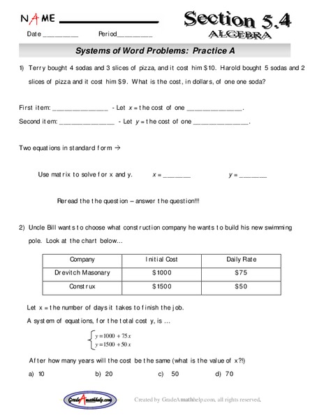 Systems of Word Problems Lesson Plan
