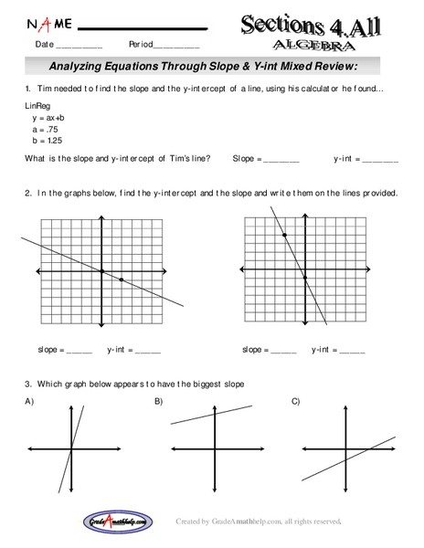 Analyzing Equations Through Slope and Y intercepts Lesson Plan