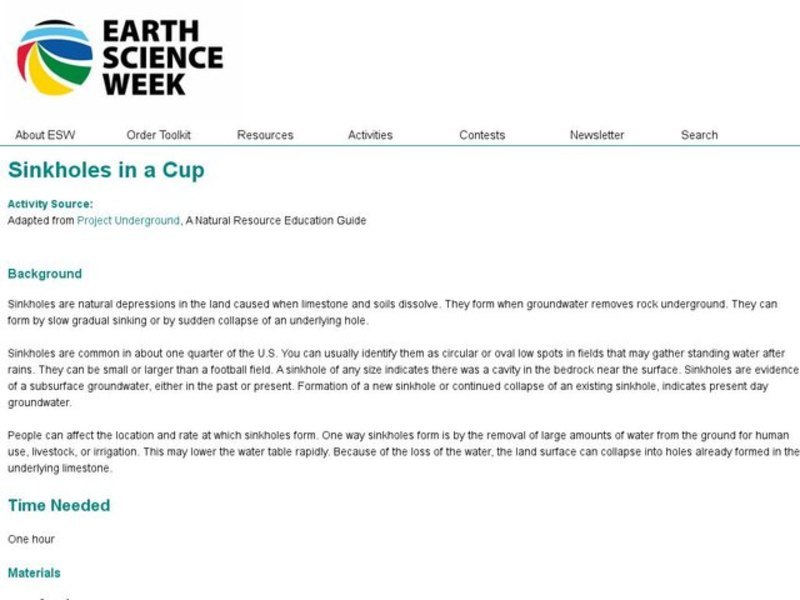 Sinkholes in a Cup Lesson Plan