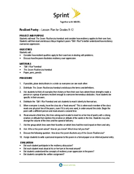 Resilient Poetry Lesson Plan
