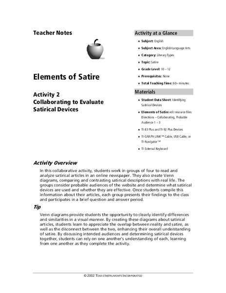 Elements of Satire Lesson Plan