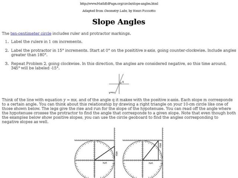 Investigating the Relationship Between Slope and Angles Worksheet