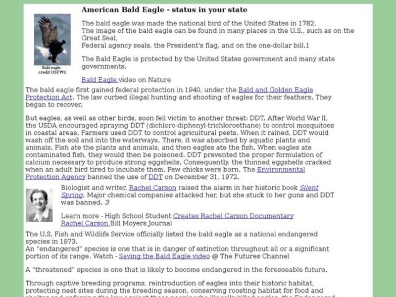 American Bald Eagle - status in your state Interactive
