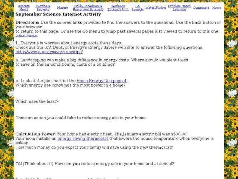 September Science Internet Activity Interactive