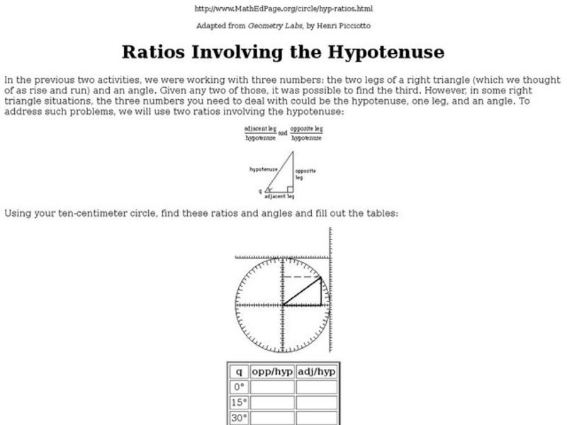 Ratios Involving the Hypotenuse Worksheet