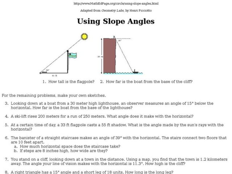 Using Slope Angles Worksheet