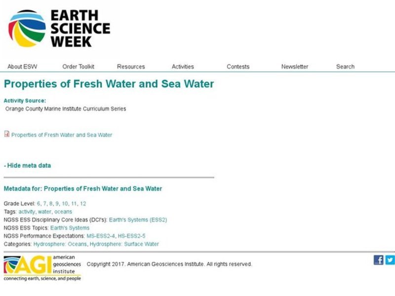 Properties of Fresh Water and Sea Water Lesson Plan