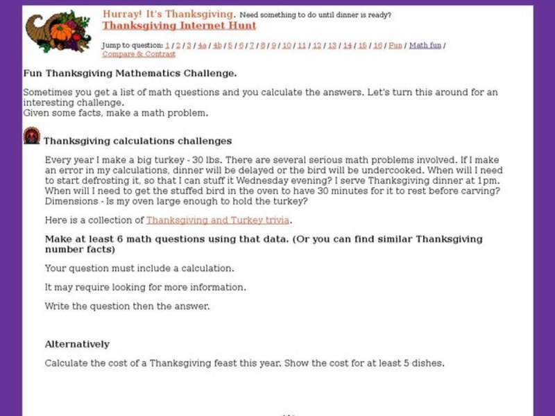 Thanksgiving Internet Math Fun Interactive