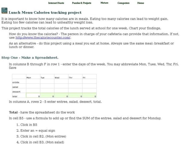 Lunch Menu Calories tracking project Interactive