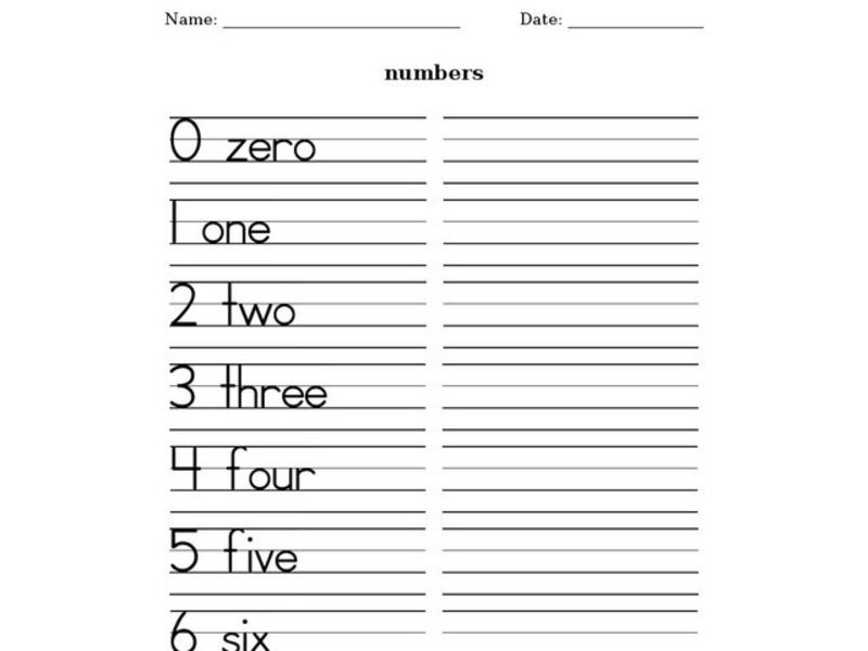 Numbers: Printing Practice Worksheet