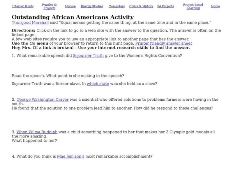 Outstanding African Americans Activity Interactive