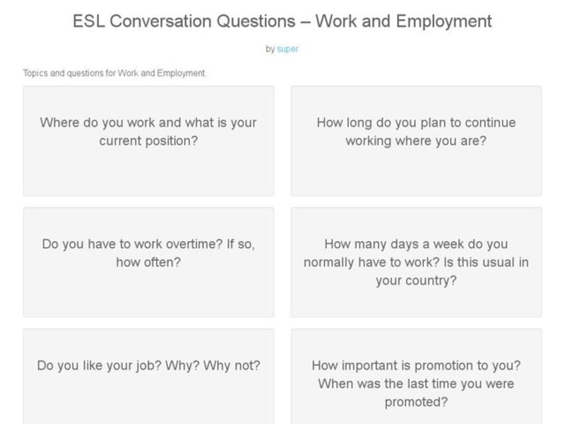ESL Conversation Questions--Work and Employment Worksheet