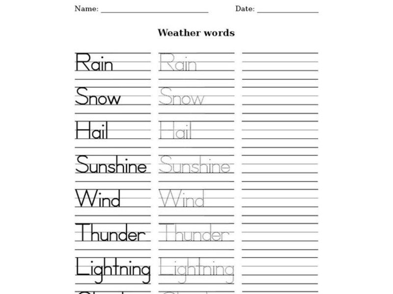 ESL Writing Practice: Weather Words Worksheet